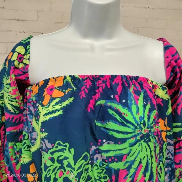 Lilly Pulitzer Nevie off the shoulder Silk top Blouse Boho Lightweight Size XXS - Picture 3 of 9